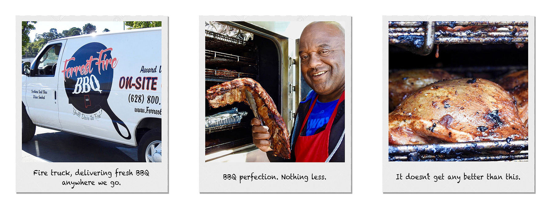 Order custom BBQ catering in Marin County, San Rafael, Novato, Mill Valley, Sausalito for you next event. Marin county BBQ catering food service barbeque slow cooked ribs, chicken, hot dogs, southern style BBQ by Forrest Murray.